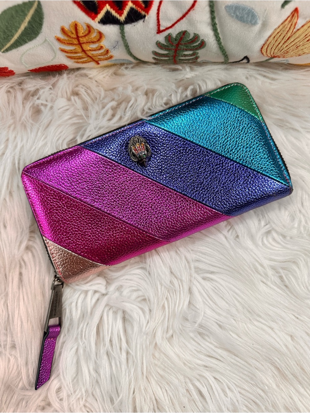 Kurt Geiger • Pebble Leather Metallic Rainbow Full Zip Wallet